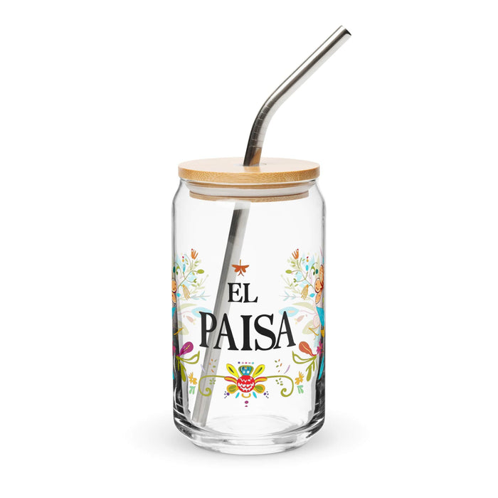 El Paisa Exclusive Art Piece Can-Shaped Glass Home Office Work Mexican Spanish Pride Gift Cup One-Of-A-Kind Calligraphy Glass | E2 Mexicada 16 oz With Lid & Straw