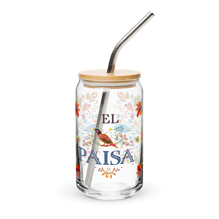 El Paisa Exclusive Art Piece Can-Shaped Glass Home Office Work Mexican Spanish Pride Gift Cup One-Of-A-Kind Calligraphy Glass | E6 Mexicada 16 oz With Lid & Straw