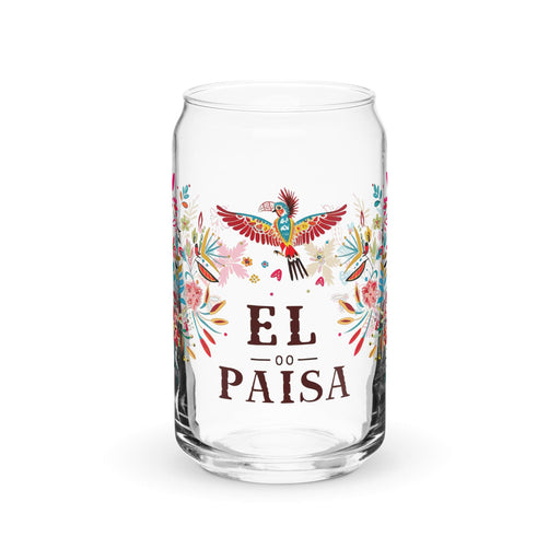 El Paisa Exclusive Art Piece Can-Shaped Glass Home Office Work Mexican Spanish Pride Gift Cup One-Of-A-Kind Calligraphy Glass | E7 Mexicada 16 oz (No Lid No Straw)