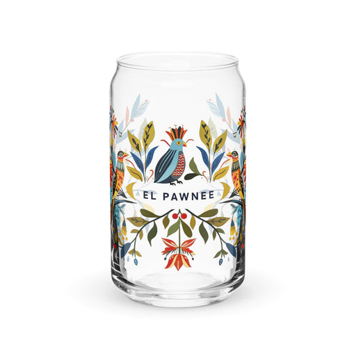 El Pawnee Exclusive Art Piece Can-Shaped Glass Home Office Work Mexican Spanish Pride Gift Cup One-Of-A-Kind Calligraphy Glass | E6 Mexicada 16 oz (No Lid No Straw)