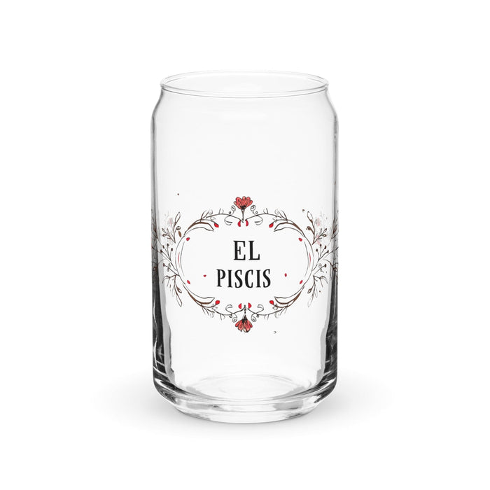 El Piscis Exclusive Art Piece Can-Shaped Glass Home Office Work Mexican Spanish Pride Gift Cup One-Of-A-Kind Calligraphy Glass | E14 Mexicada 16 oz (No Lid No Straw)