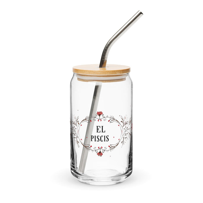 El Piscis Exclusive Art Piece Can-Shaped Glass Home Office Work Mexican Spanish Pride Gift Cup One-Of-A-Kind Calligraphy Glass | E14 Mexicada 16 oz With Lid & Straw