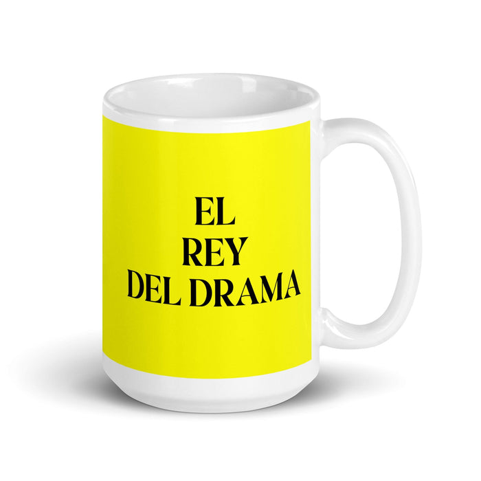 El Rey Del Drama The Drama Queen / The Drama King Funny Home Office Work Coffee Mug Mexican Spanish Pride Gift White Glossy Cup Yellow Card Mug Mexicada 15 oz