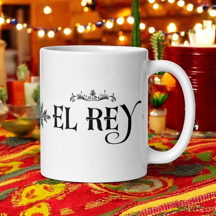 El Rey Exclusive Art Piece Home Office Work Coffee Mug Mexican Spanish Pride Gift Cup One-Of-A-Kind Calligraphy White Glossy Mug | E6 Mexicada 11 oz