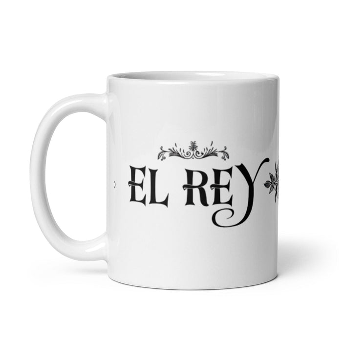 El Rey Exclusive Art Piece Home Office Work Coffee Mug Mexican Spanish Pride Gift Cup One-Of-A-Kind Calligraphy White Glossy Mug | E6 Mexicada