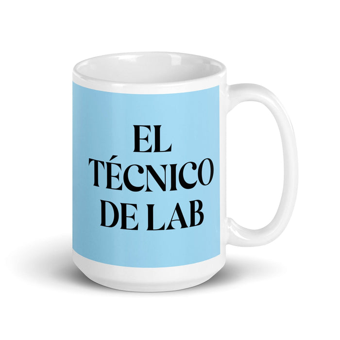 El Técnico De Lab The Lab Technician Funny Home Office Work Coffee Mug Mexican Spanish Pride Gift White Glossy Cup Sky Blue Card Mug Mexicada 15 oz