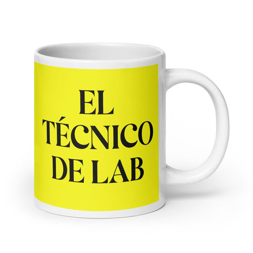 El Técnico De Lab The Lab Technician Funny Home Office Work Coffee Mug Mexican Spanish Pride Gift White Glossy Cup Yellow Card Mug Mexicada 20 oz