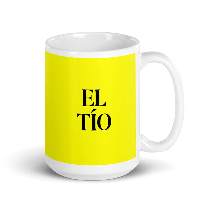 El Tío The Aunt / The Uncle Funny Home Office Work Coffee Mug Mexican Spanish Pride Gift White Glossy Cup Yellow Card Mug Mexicada 15 oz