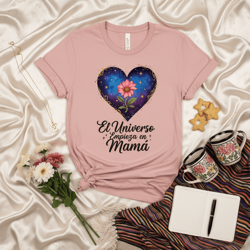 El Universo Empieza en Mamá T-Shirt, Camiseta de Corazón de Galaxia Floral para Mamá, Regalo del Día de la Madre en Español, Ropa para Madres, Playera Unisex Rosa Mexicada