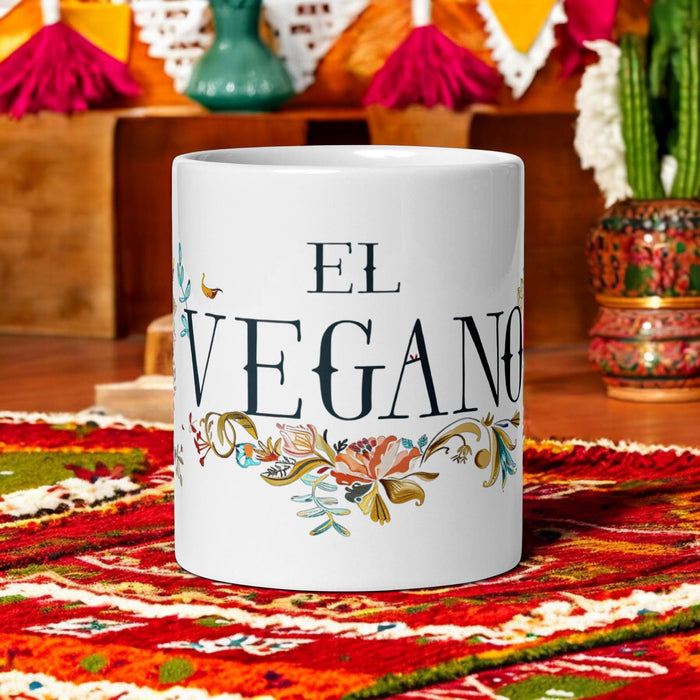 El Vegano Exclusive Name Art Piece Home Office Work Coffee Mug Mexican Spanish Pride Gift Cup One-Of-A-Kind Calligraphy White Glossy Mug | E8 Mexicada 11 oz