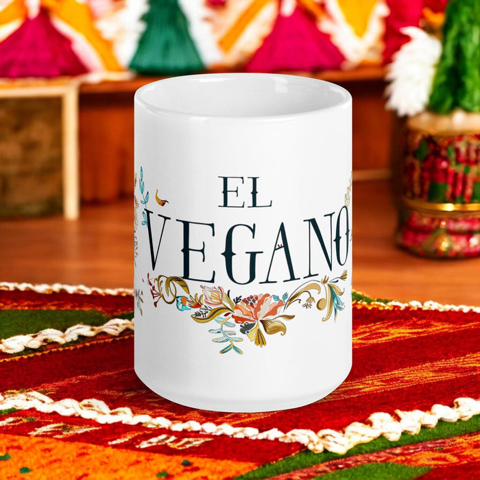 El Vegano Exclusive Name Art Piece Home Office Work Coffee Mug Mexican Spanish Pride Gift Cup One-Of-A-Kind Calligraphy White Glossy Mug | E8 Mexicada 15 oz