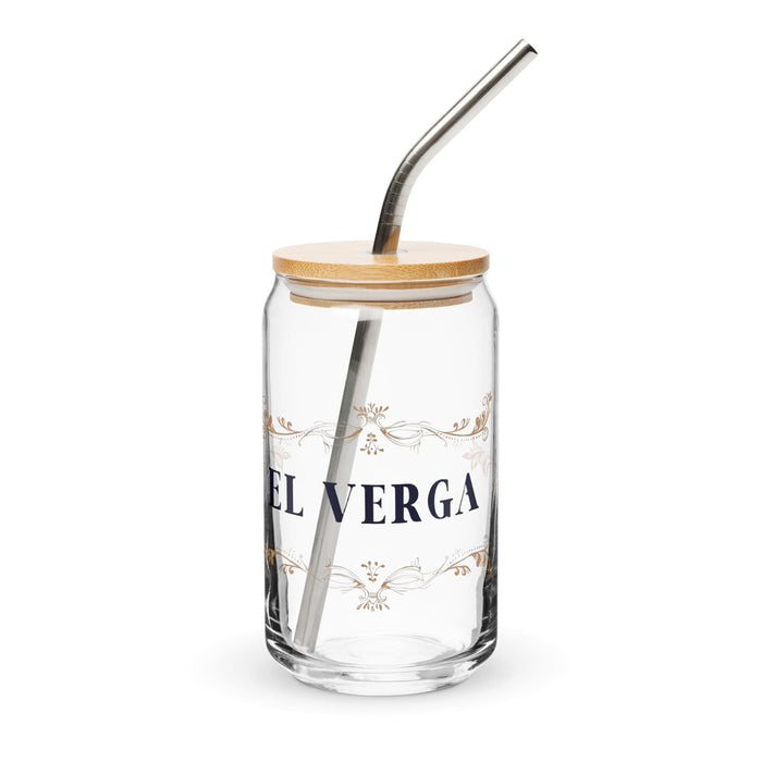 El Verga Exclusive Art Piece Can-Shaped Glass Home Office Work Mexican Spanish Pride Gift Cup One-Of-A-Kind Calligraphy Glass | E1 Mexicada 16 oz With Lid & Straw