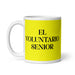 El Voluntario Senior The Senior Volunteer Funny Home Office Work Coffee Mug Mexican Spanish Pride Gift White Glossy Cup Yellow Card Mug Mexicada