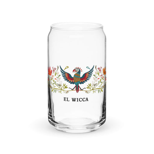 El Wicca Exclusive Art Piece Can-Shaped Glass Home Office Work Mexican Spanish Pride Gift Cup One-Of-A-Kind Calligraphy Glass | E7 Mexicada 16 oz (No Lid No Straw)