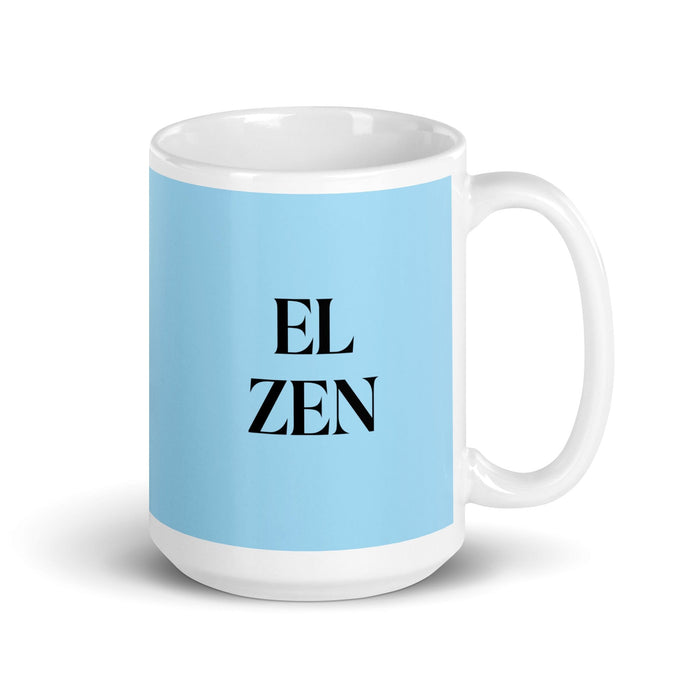 El Zen The Zen Practitioner Funny Home Office Work Coffee Mug Mexican Spanish Pride Gift White Glossy Cup Sky Blue Card Mug Mexicada 15 oz