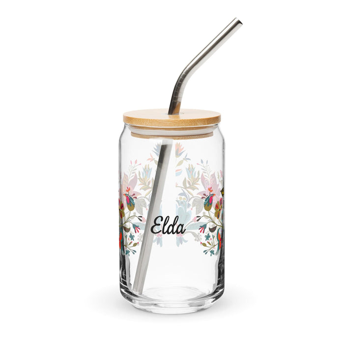 Elda Exclusive Name Art Piece Can-Shaped Glass Home Office Work Mexican Spanish Pride Gift Cup One-Of-A-Kind Calligraphy Glass | E12 Mexicada 16 oz With Lid & Straw