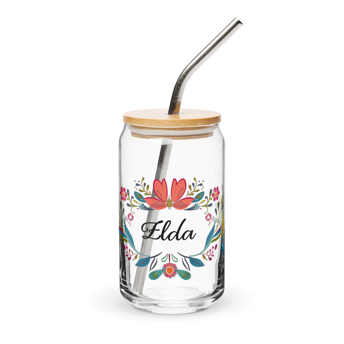 Elda Exclusive Name Art Piece Can-Shaped Glass Home Office Work Mexican Spanish Pride Gift Cup One-Of-A-Kind Calligraphy Glass | E22 Mexicada 16 oz With Lid & Straw