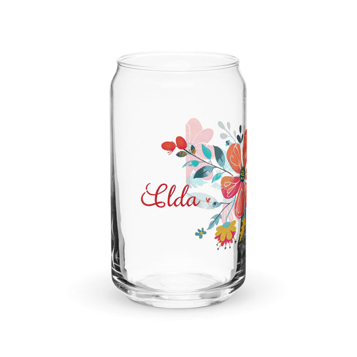 Elda Exclusive Name Art Piece Can-Shaped Glass Home Office Work Mexican Spanish Pride Gift Cup One-Of-A-Kind Calligraphy Glass | E4 Mexicada 16 oz (No Lid No Straw)