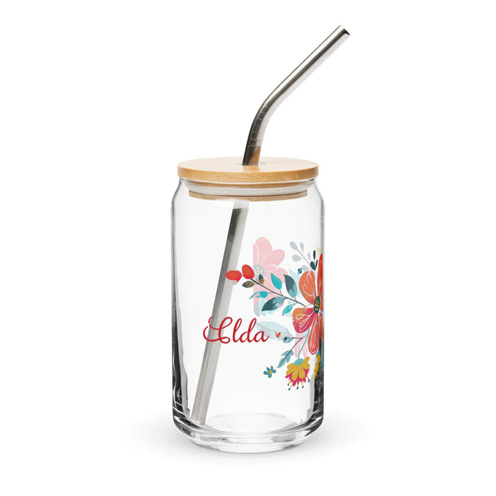 Elda Exclusive Name Art Piece Can-Shaped Glass Home Office Work Mexican Spanish Pride Gift Cup One-Of-A-Kind Calligraphy Glass | E4 Mexicada 16 oz With Lid & Straw