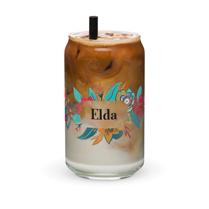 Elda Exclusive Name Art Piece Can-Shaped Glass Home Office Work Mexican Spanish Pride Gift Cup One-Of-A-Kind Calligraphy Glass | E8 Mexicada