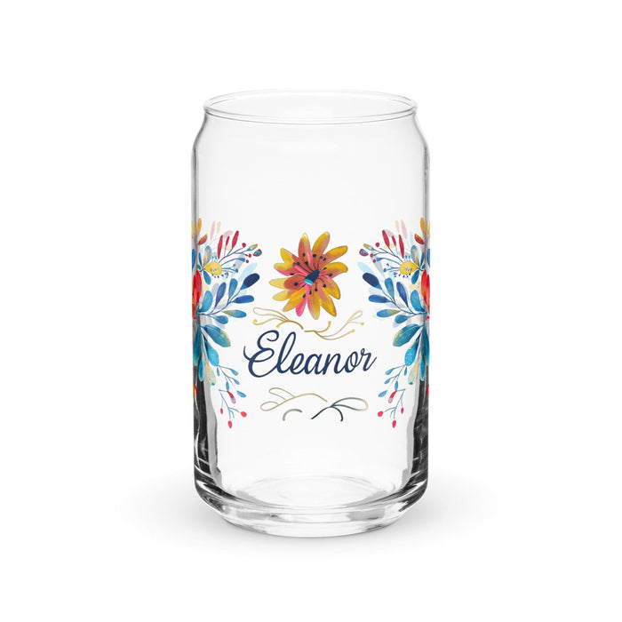 Eleanor Exclusive Name Art Piece Can-Shaped Glass Home Office Work Mexican Spanish Pride Gift Cup One-Of-A-Kind Calligraphy Glass | E16 Mexicada 16 oz (No Lid No Straw)