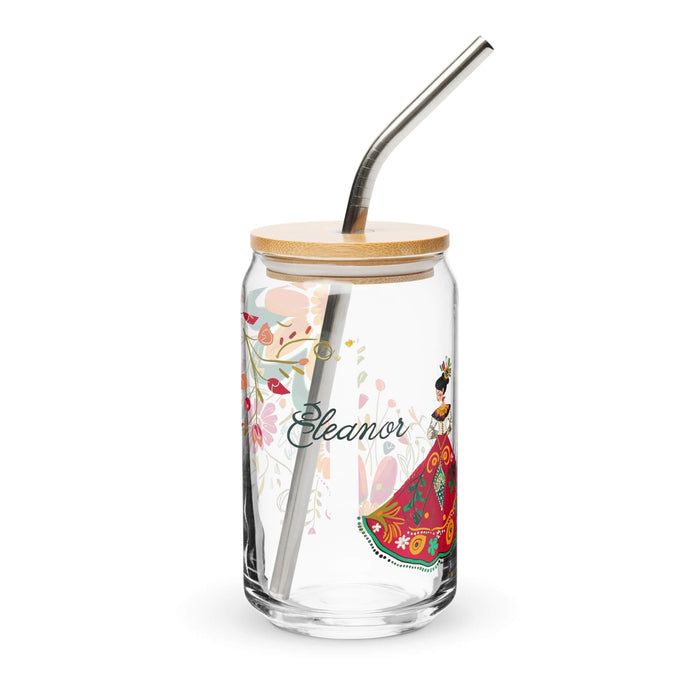 Eleanor Exclusive Name Art Piece Can-Shaped Glass Home Office Work Mexican Spanish Pride Gift Cup One-Of-A-Kind Calligraphy Glass | E4 Mexicada 16 oz With Lid & Straw