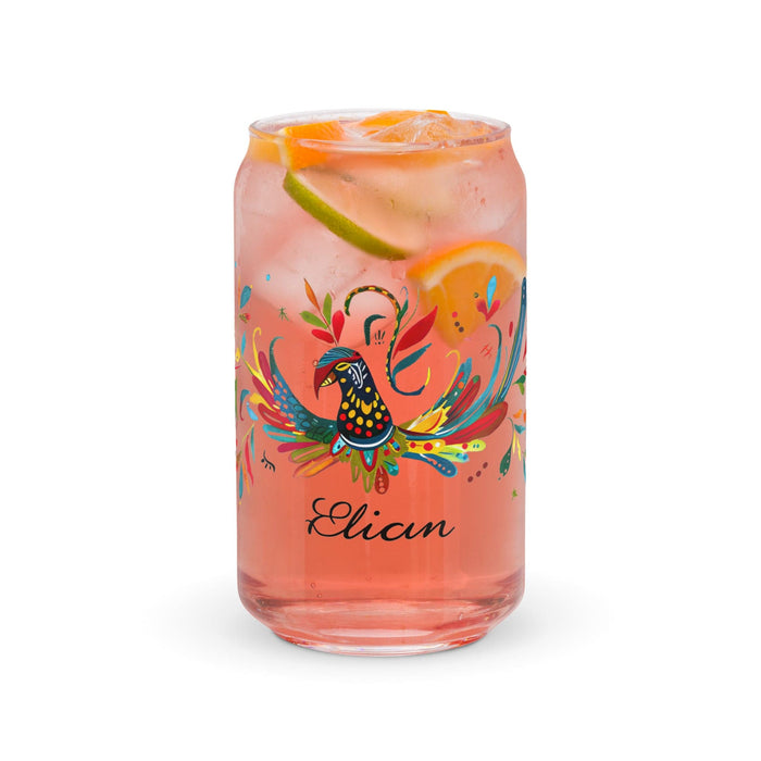 Elian Exclusive Name Art Piece Can-Shaped Glass Home Office Work Mexican Spanish Pride Gift Cup One-Of-A-Kind Calligraphy Glass | E40 Mexicada