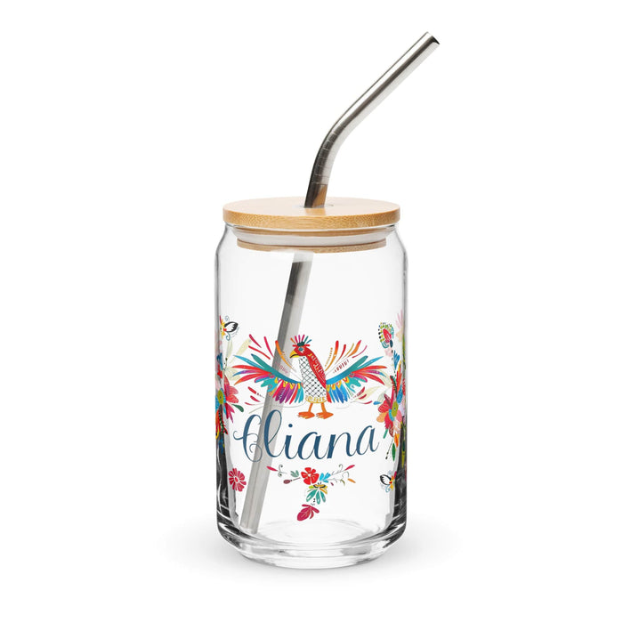 Eliana Exclusive Name Art Piece Can-Shaped Glass Home Office Work Mexican Spanish Pride Gift Cup One-Of-A-Kind Calligraphy Glass | E27 Mexicada 16 oz With Lid & Straw