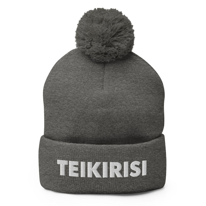 Embroidered Teikirisi - Take It Easy Funny Spanish Saying Phrase Pom-Pom Beanie Mexicada Dark Heather Grey