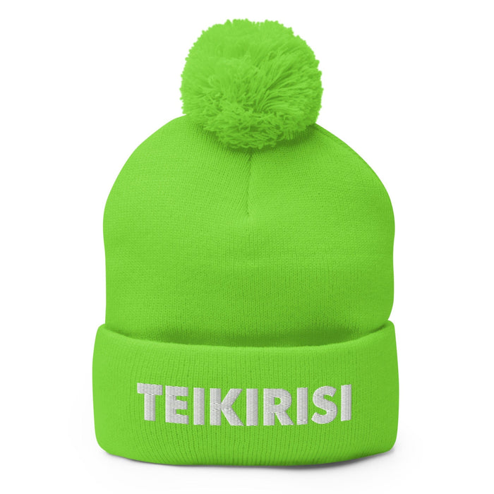 Embroidered Teikirisi - Take It Easy Funny Spanish Saying Phrase Pom-Pom Beanie Mexicada Neon Green