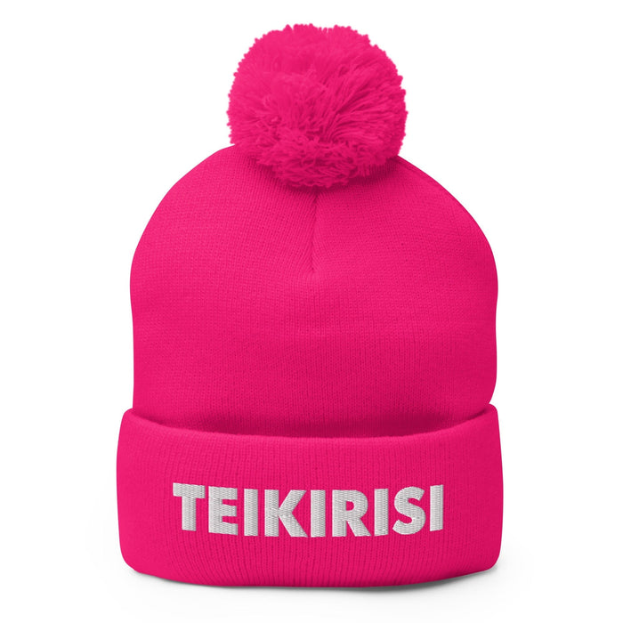 Embroidered Teikirisi - Take It Easy Funny Spanish Saying Phrase Pom-Pom Beanie Mexicada Neon Pink