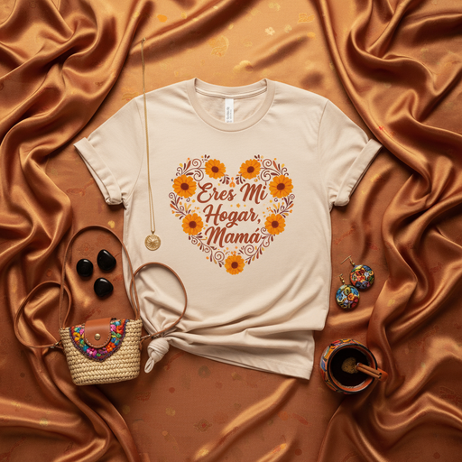 Eres Mi Hogar Mamá T-Shirt, Spanish Mother's Day Gift, Floral Heart Graphic Tee, Mother's Love Shirt, Latina Mom Apparel, Regalo para Mamá, Día de las Madres, Fall Colors Sunflower Graphic Mexicada