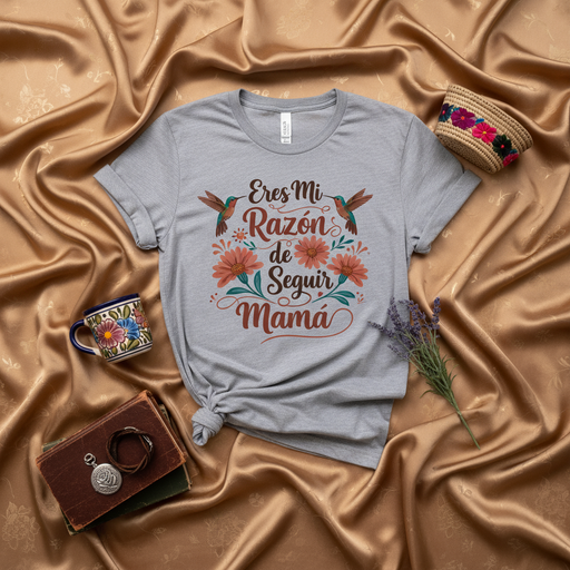 Eres Mi Razón de Seguir Mamá T-Shirt para Mujer y Hombre, Regalo del Día de la Madre, Camiseta Unisex con Colibríes y Flores, Ropa con Frase en Español para Mamá Latina, Regalo para Mami. Mexicada