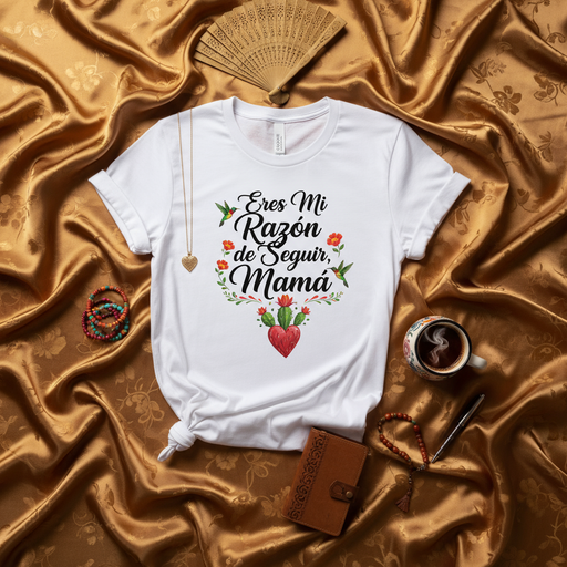 Eres Mi Razón de Seguir Mamá T-Shirt Regalo Para Mamá, Corazón Mexicano, Flores, Colibríes, Día de las Madres, Camiseta Unisex, Ropa Con Frases, Regalo Especial, Amor de Madre Mexicada