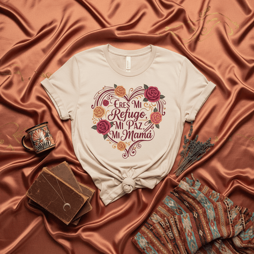 Eres Mi Refugo Mi Paz Mi Mamá T-Shirt | Mother's Day Shirt with Floral Heart Design | Spanish Mom Tee Gift | Motherhood Appreciation Love Shirt for Women | Latino Heritage Apparel Mexicada
