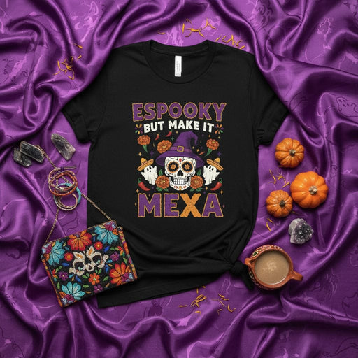 ESPOOKY BUT MAKE IT MEXA Halloween Sugar Skull T-Shirt, Day of the Dead Dia de Muertos Witch Sombrero Ghost Shirt, Funny Spooky Mexican Fiesta Gift Mexicada