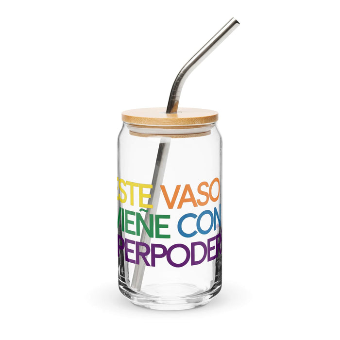 Este Vaso Viene Con Superpoderes Exclusive Art Piece Can-Shaped Glass Home Office Work Mexican Spanish Pride Gift Cup One-Of-A-Kind Calligraphy Glass | E19 Mexicada 16 oz With Lid & Straw