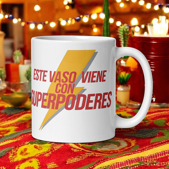 Este Vaso Viene Con Superpoderes Exclusive Name Art Piece Home Office Work Coffee Mug Mexican Spanish Pride Gift Cup One-Of-A-Kind Calligraphy White Glossy Mug | E11 Mexicada 11 oz