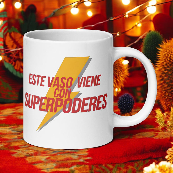 Este Vaso Viene Con Superpoderes Exclusive Name Art Piece Home Office Work Coffee Mug Mexican Spanish Pride Gift Cup One-Of-A-Kind Calligraphy White Glossy Mug | E11 Mexicada 20 oz