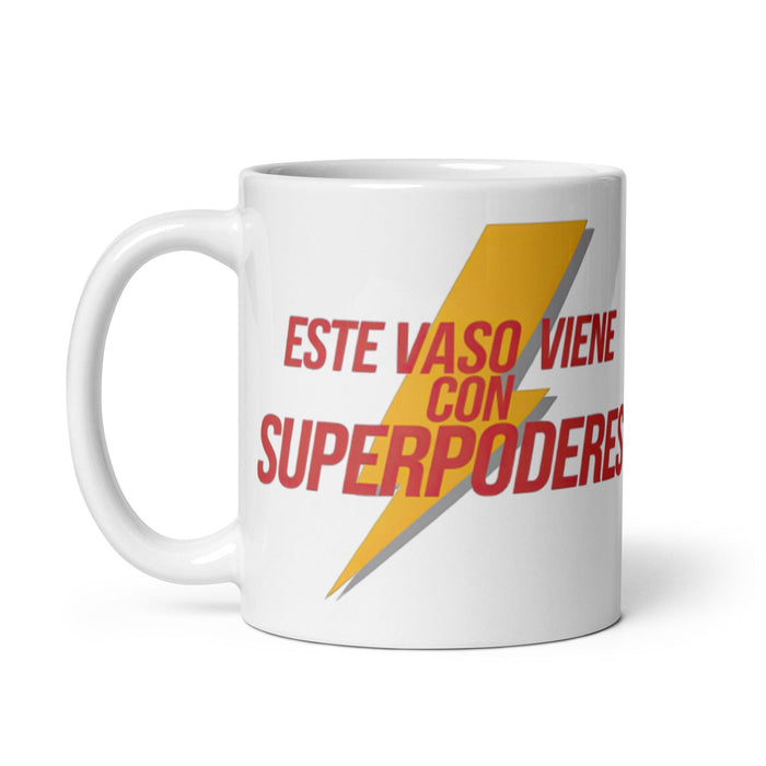 Este Vaso Viene Con Superpoderes Exclusive Name Art Piece Home Office Work Coffee Mug Mexican Spanish Pride Gift Cup One-Of-A-Kind Calligraphy White Glossy Mug | E11 Mexicada