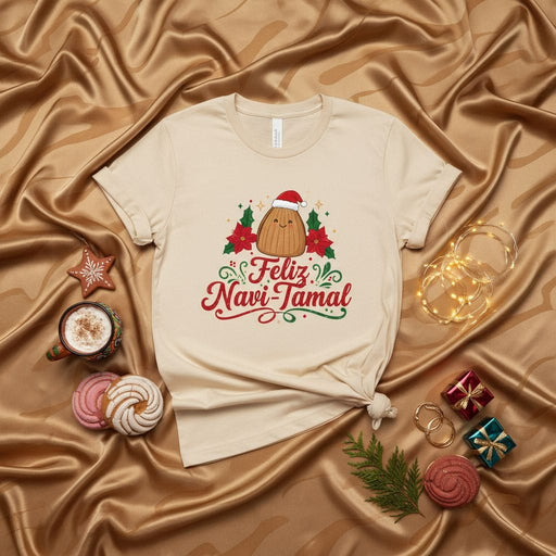 Feliz Navi-Tamal Christmas T-Shirt, Cute Tamale Holiday Tee, Funny Spanish Xmas Shirt, Festive Poinsettia Graphic, Navidad Gift for Tamal Lovers Mexicada