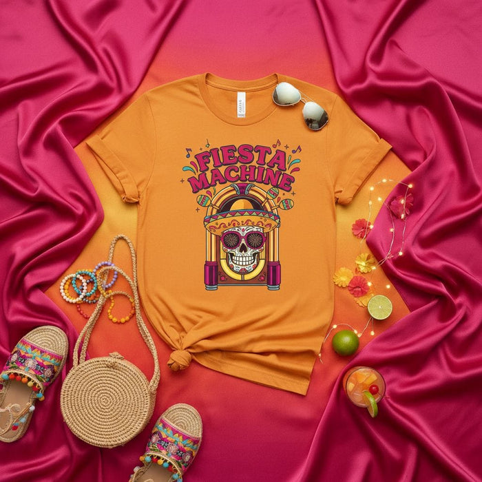 Fiesta Machine Sugar Skull Jukebox T-Shirt Cinco de Mayo Party Tee Unisex Mexican Festival Graphic Shirt Mexicada