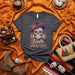 Fiesta With the Dead Sugar Skull Day of the Dead T-Shirt, Unisex Dia de Muertos Graphic Tee with Sombrero and Candles, Calavera Festival Shirt Mexicada