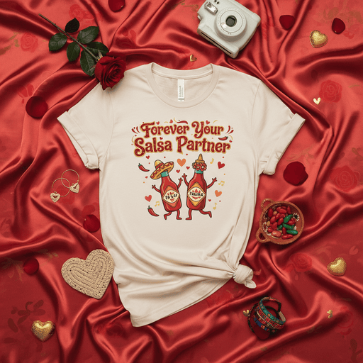 Forever Your Salsa Partner Funny Valentine's Day T-Shirt, Hot Sauce and Salsa Bottle Couple Shirt, Anniversary Gift for Partner, Mexican Food Lover Tee, Cute Graphic Unisex Shirt Mexicada