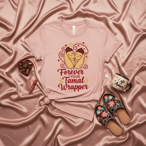 Forever Your Tamal Wrapper T-Shirt, Cute Tamale Couple Shirt, Valentine's Day Love Tee, Hispanic Food Pun Shirt, Funny Relationship Gift for Her, Café con Amor, Latina Culture Apparel, Pink Unisex Top Mexicada