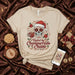Fueled by Champurrado & Chisme Christmas Sugar Skull T-Shirt, Mexican Hot Chocolate, Holiday Posada, Day of the Dead Santa Hat Tee, Unisex Gift for Latinx Friends and Family Mexicada