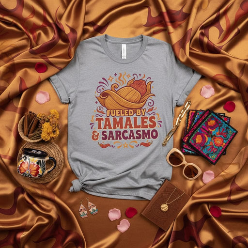 Fueled By Tamales & Sarcasmo Shirt, Funny Tamale Foodie Tee, Mexican Comfort Food Gift, Humor Latina T-Shirt, Hot Steamy Tamales Graphic Tee, Hispanic Culture Clothing Mexicada