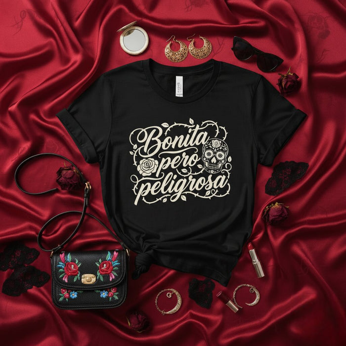 Camiseta Bonita Pero Peligrosa, Calavera de Azúcar, Cita en Español, Día de Muertos, Mexicana, Gráfica para Mujer, Estilo Boho, Diseño Floral