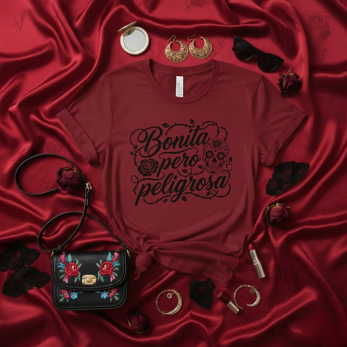 Camiseta Bonita Pero Peligrosa, Calavera de Azúcar, Cita en Español, Día de Muertos, Mexicana, Gráfica para Mujer, Estilo Boho, Diseño Floral