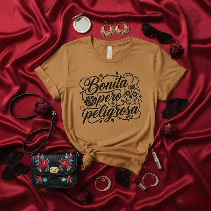 Camiseta Bonita Pero Peligrosa, Calavera de Azúcar, Cita en Español, Día de Muertos, Mexicana, Gráfica para Mujer, Estilo Boho, Diseño Floral